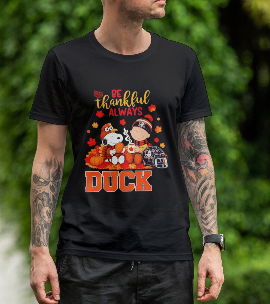 Be Thankful Always Snoopy Charlie Brown Ducks Fans Autumn Leaves T-Shirt