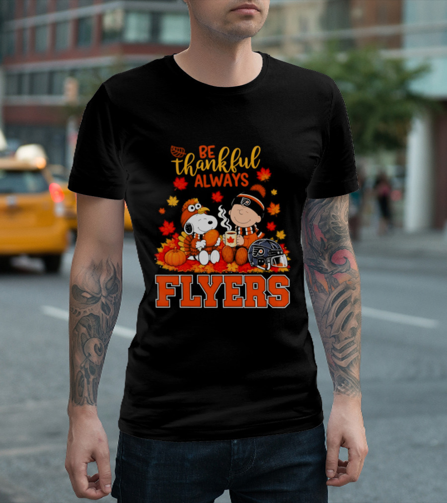 Be Thankful Always Snoopy Charlie Brown Philadelphia Flyers Autumn Leafs T-Shirt
