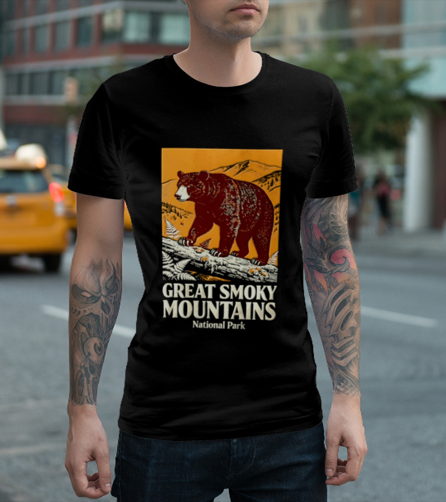 Great Smoky Mountains National Park Black Bear Walking On Log T-Shirt
