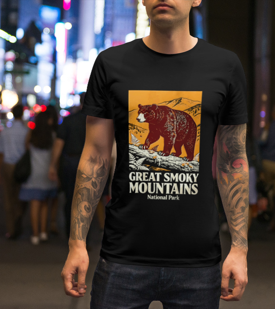 Great Smoky Mountains National Park Black Bear Walking On Log T-Shirt