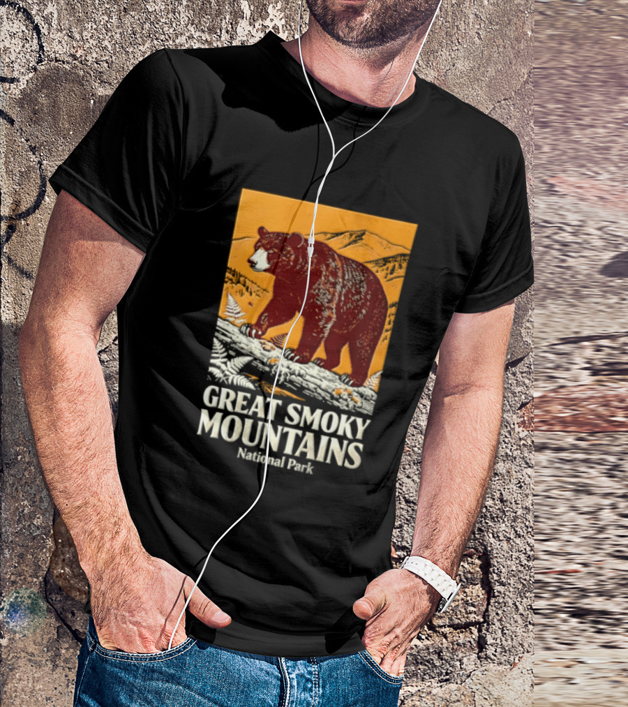 Great Smoky Mountains National Park Black Bear Walking On Log T-Shirt