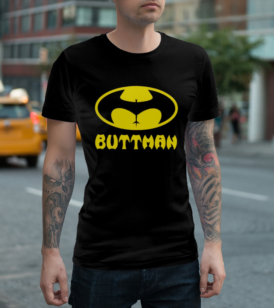 Buttman Batman Superhero Parody Yellow T-Shirt