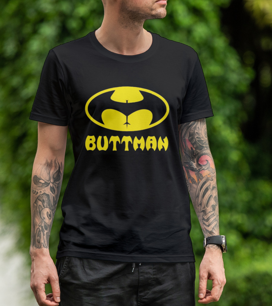 Buttman Batman Superhero Parody Yellow T-Shirt
