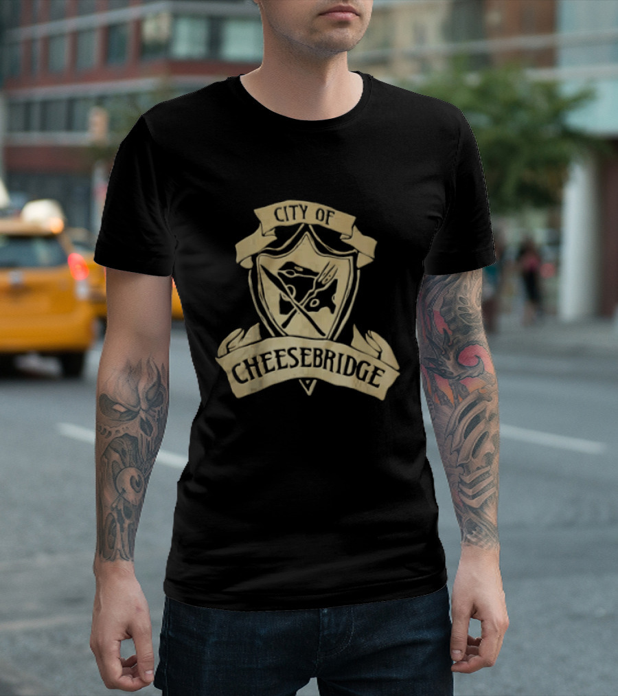 City Of Cheesebridge Shield Knife Fork Cheese T-Shirt