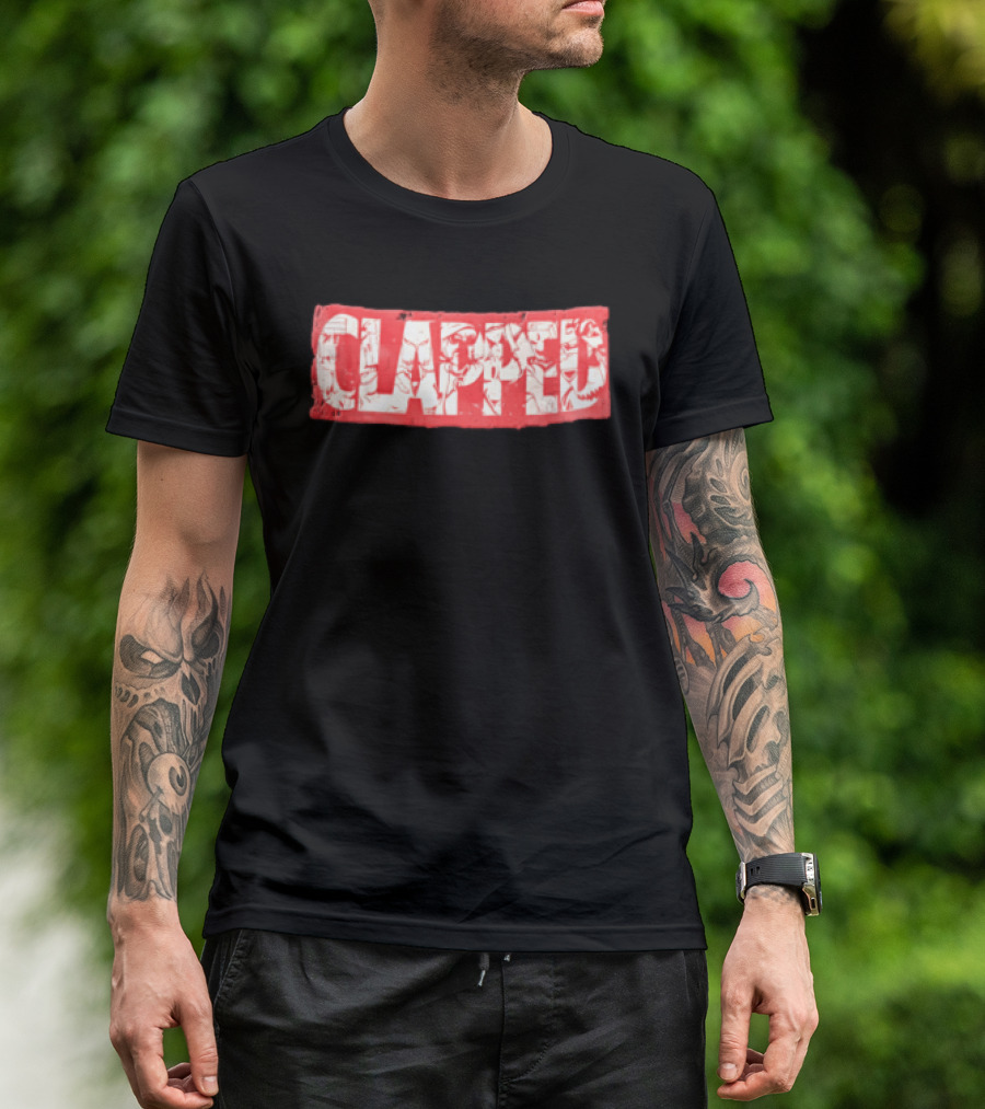 Clapped Red Box Bold Typographic T-Shirt
