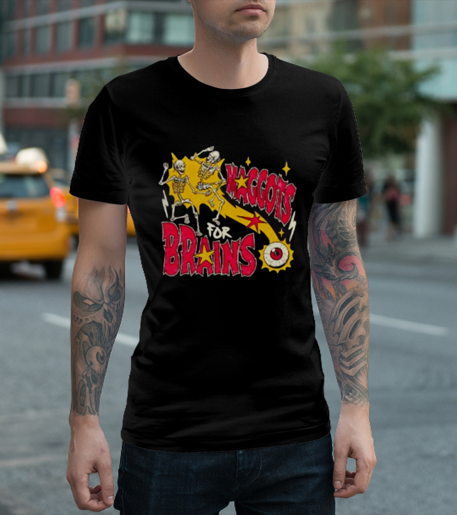 Skeleton Dance Maggots For Brains Halloween Eyeball Stars T-Shirt
