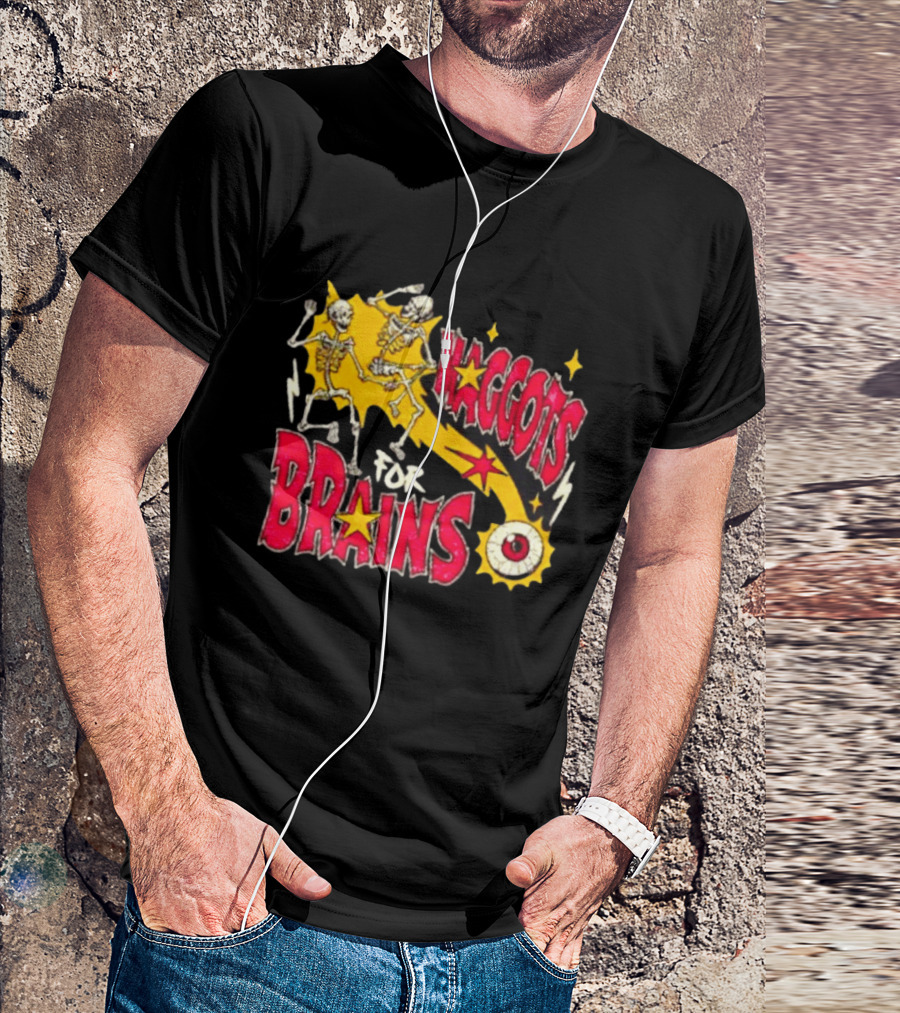 Skeleton Dance Maggots For Brains Halloween Eyeball Stars T-Shirt