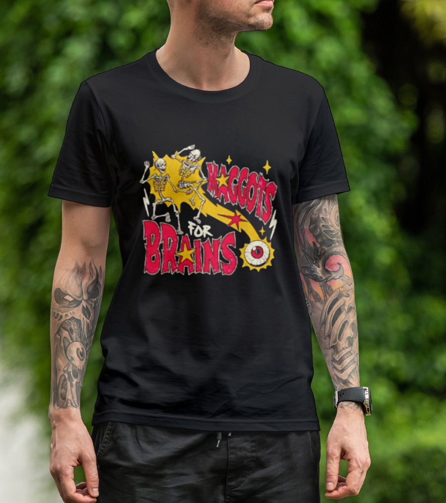 Skeleton Dance Maggots For Brains Halloween Eyeball Stars T-Shirt