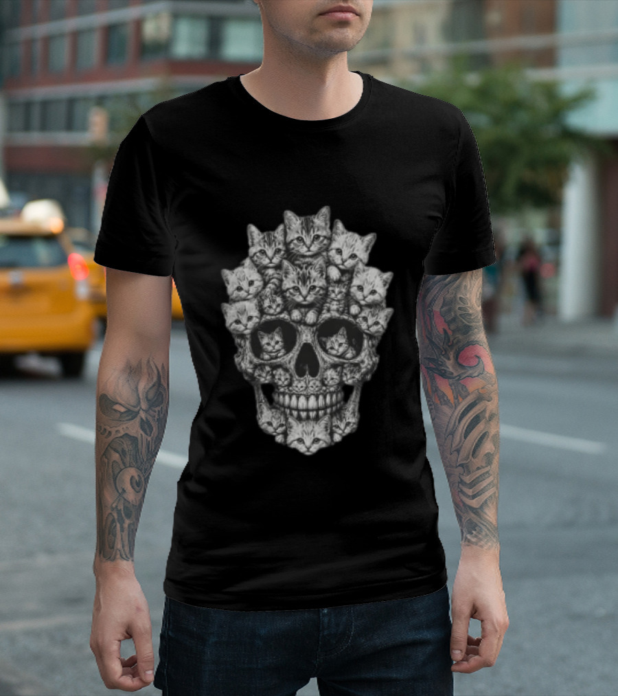 Tabby Kittens Forming Skull Image T-Shirt