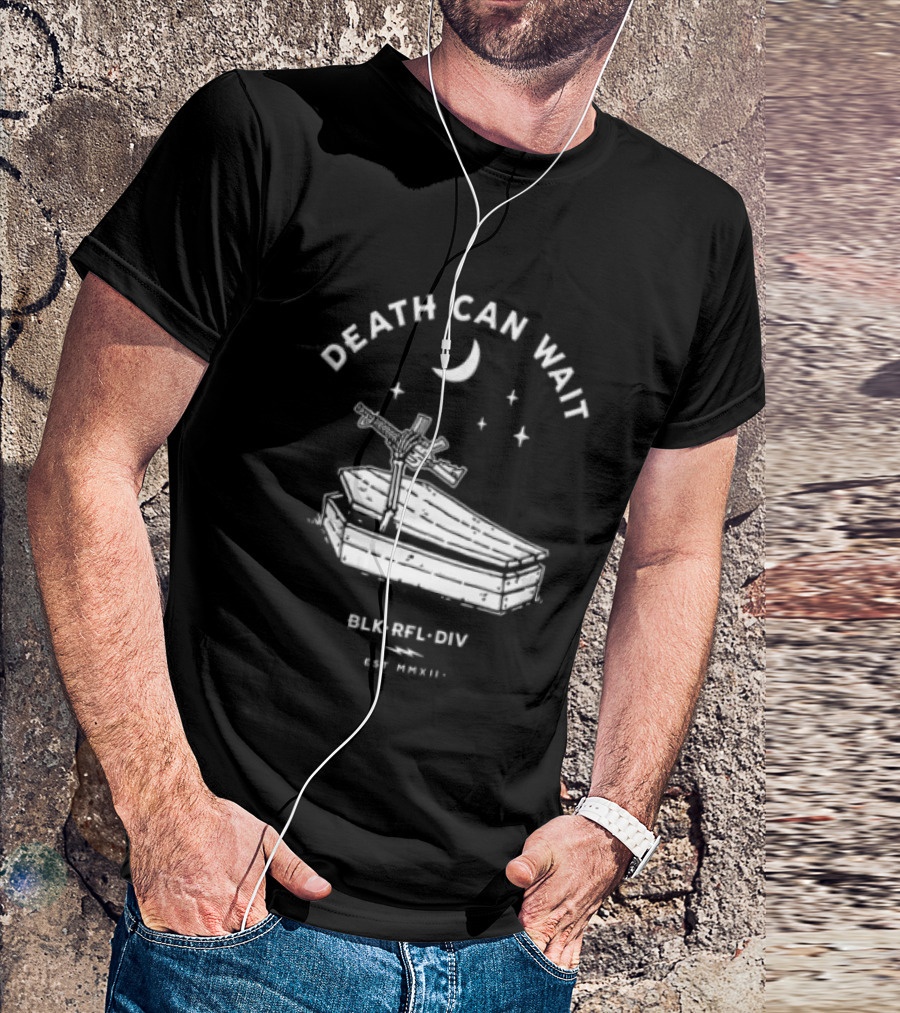 Death Can Wait Coffin Skeleton Hand BLK RFL DIV 2012 Moon Stars T-Shirt