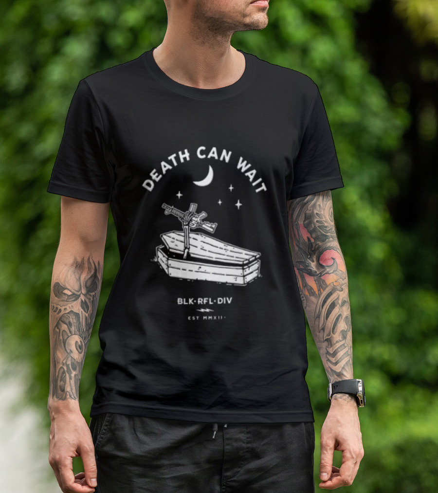 Death Can Wait Coffin Skeleton Hand BLK RFL DIV 2012 Moon Stars T-Shirt