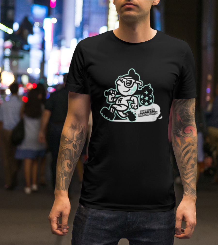 Downtown Diamond Dash Baseball Cartoon Character Running Carrying Star Bag T-Shirt