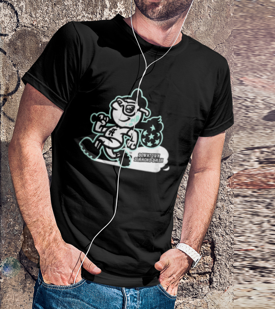 Downtown Diamond Dash Baseball Cartoon Character Running Carrying Star Bag T-Shirt