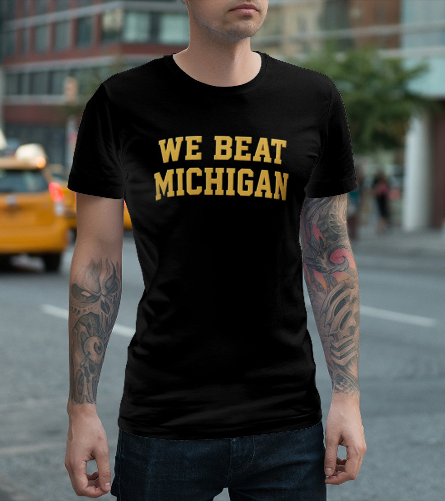NCAA We Beat Michigan Yellow Varsity Lettering Brown T-Shirt