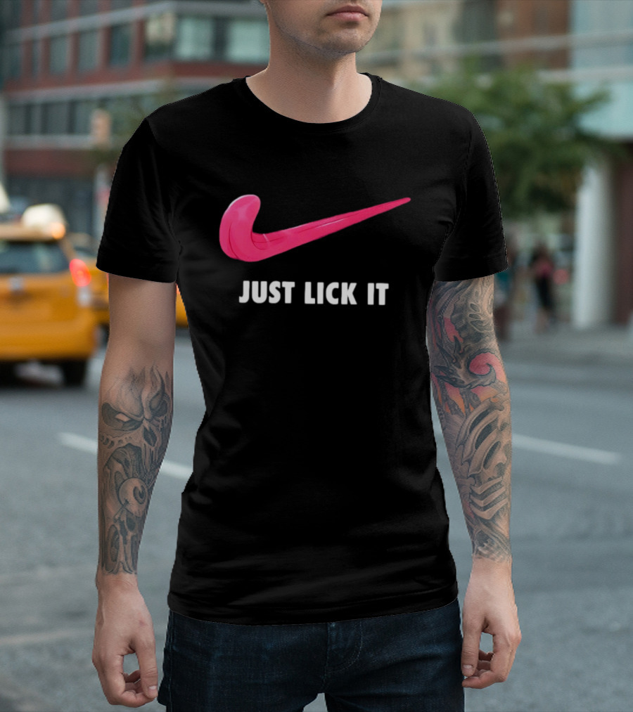Just Lick It Tongue Swoosh Parody Humor T-Shirt