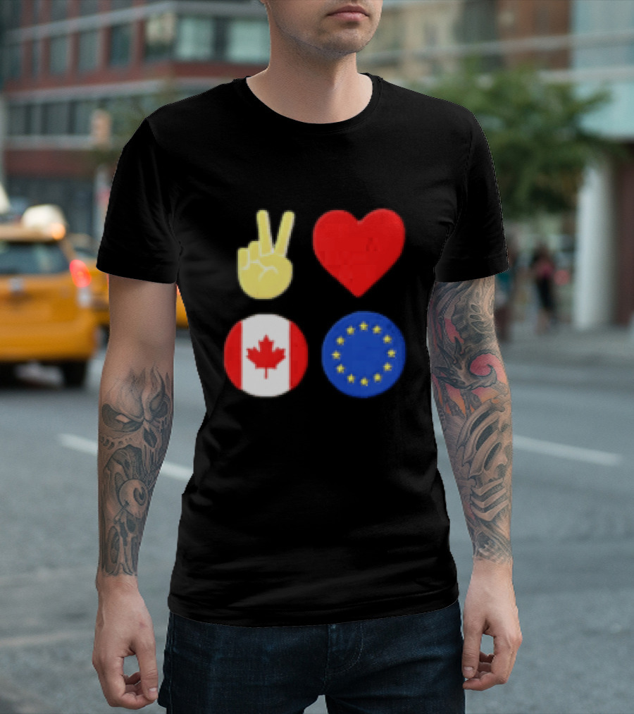 Peace Love Canada Flag European Union Circle Stars T-Shirt