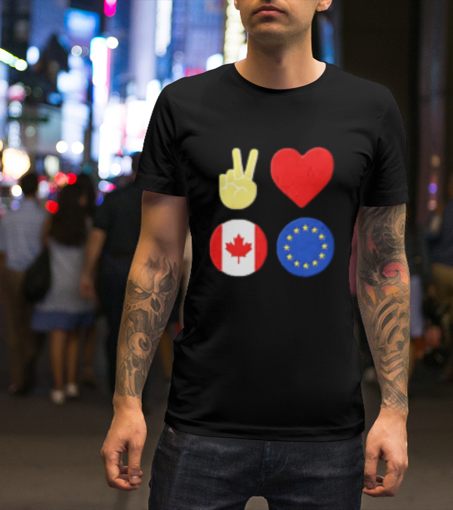 Peace Love Canada Flag European Union Circle Stars T-Shirt
