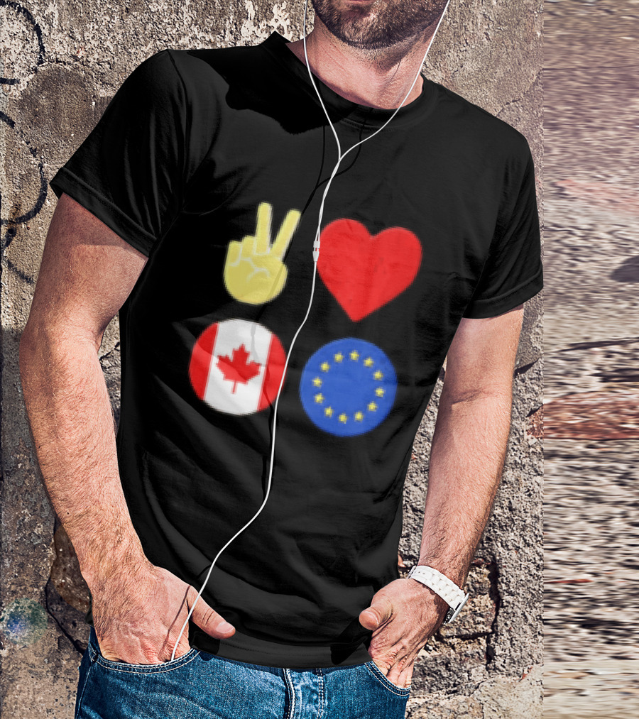 Peace Love Canada Flag European Union Circle Stars T-Shirt