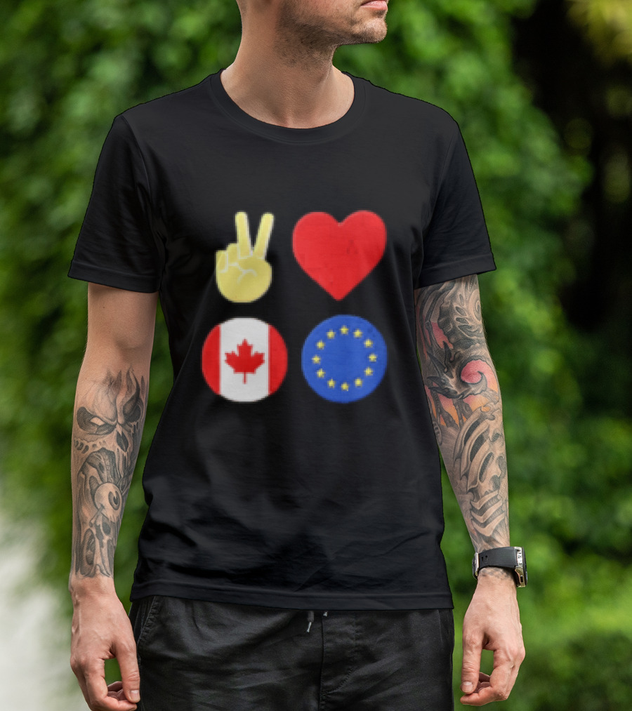 Peace Love Canada Flag European Union Circle Stars T-Shirt