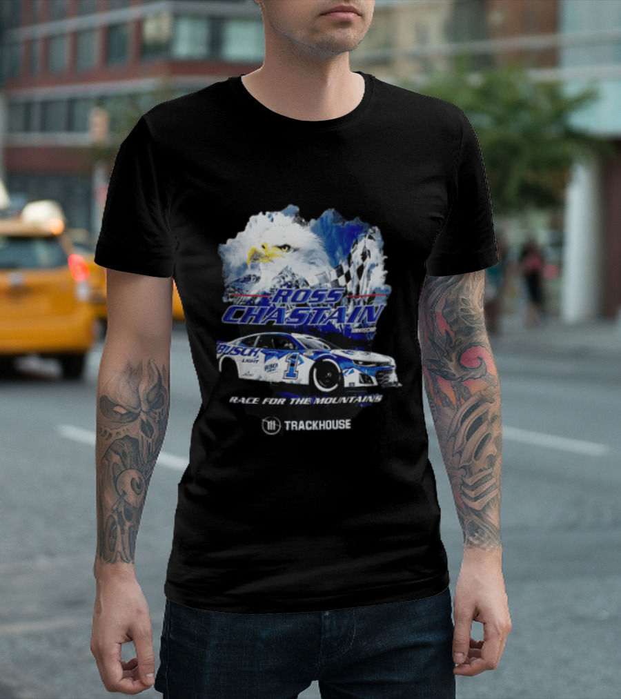 Ross Chastain Trackhouse Busch Light Race For The Mountains Eagle Checkered Flag Racing Car T-Shirt