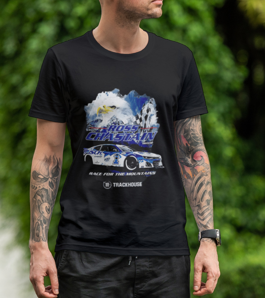 Ross Chastain Trackhouse Busch Light Race For The Mountains Eagle Checkered Flag Racing Car T-Shirt