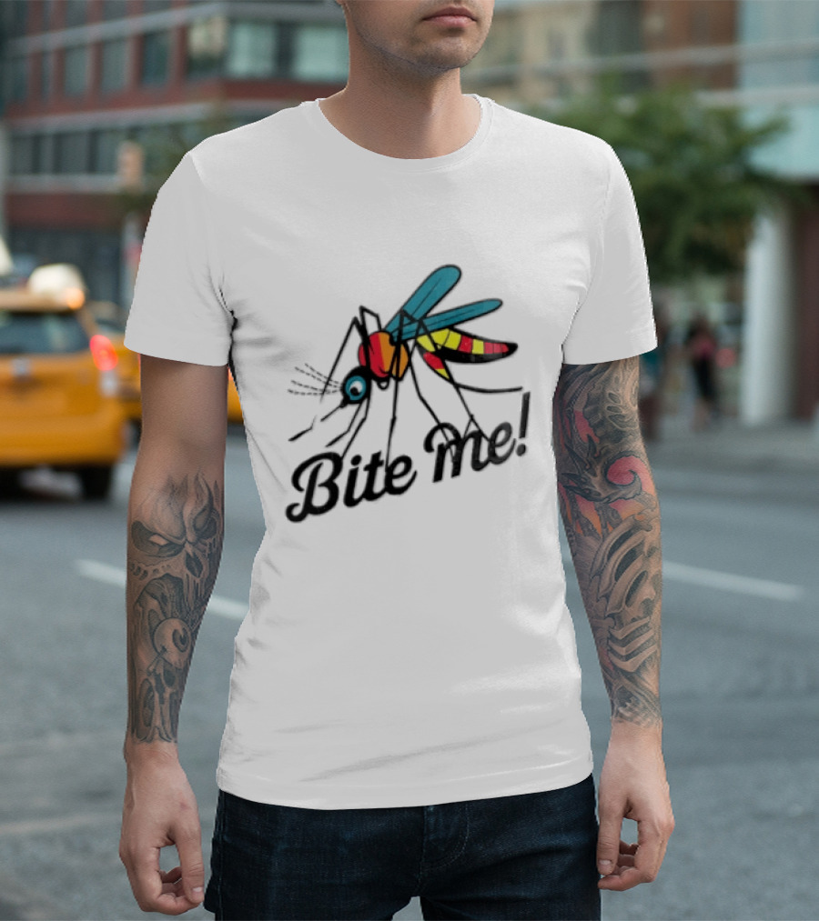 Bite Me Colorful Mosquito Cartoon Vibrant Insect T-Shirt