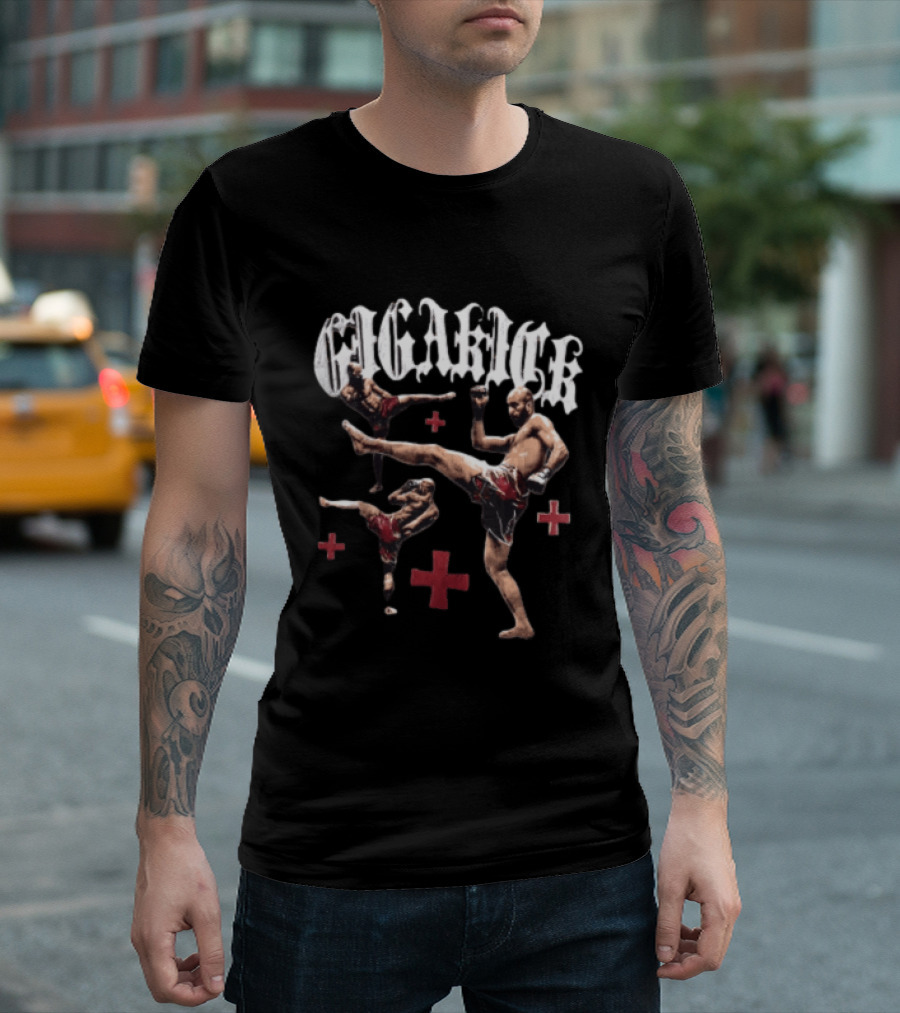 Giga Kick Three Fighters Performing Roundhouse Kicks T-Shirt