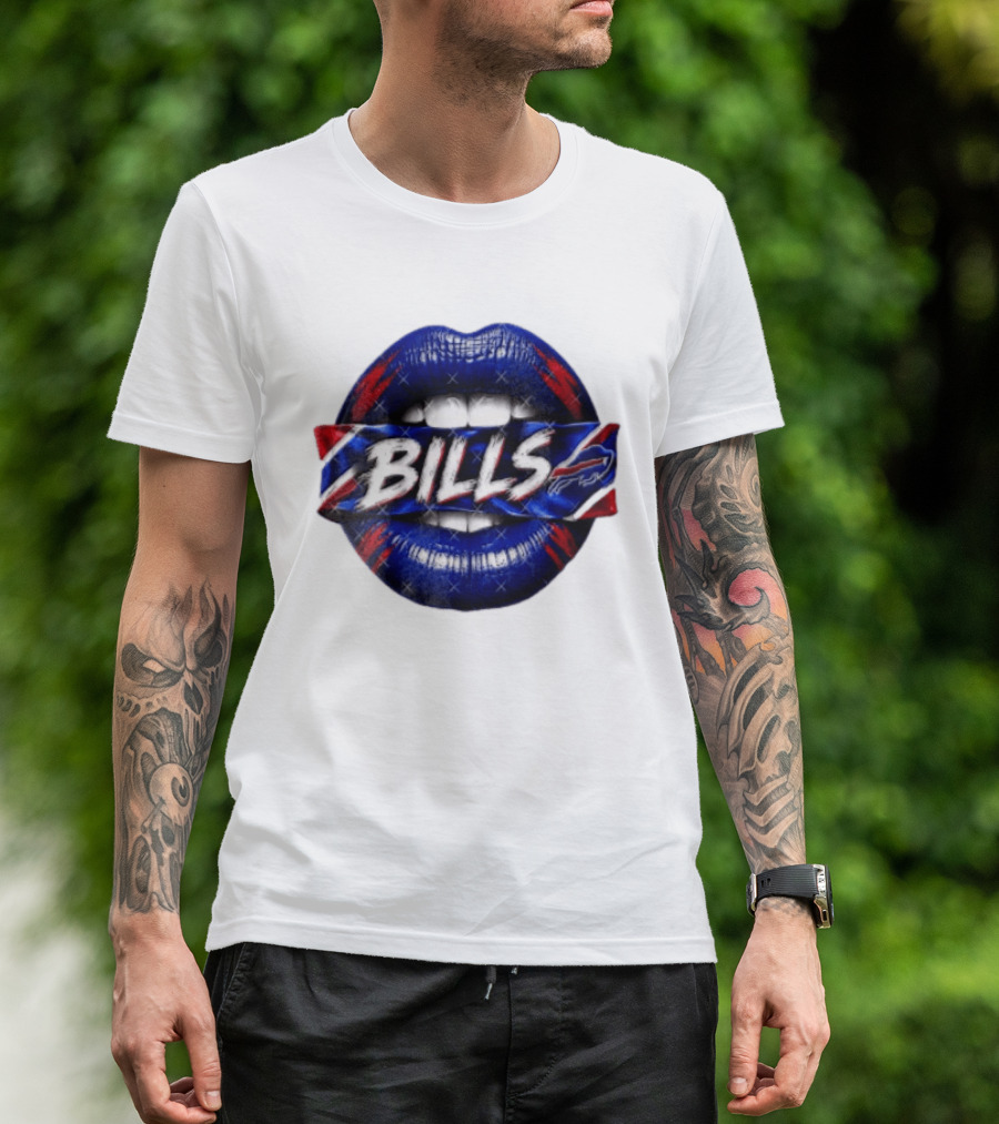 Buffalo Bills Blue Red Lips Banner With Bills Team T-Shirt