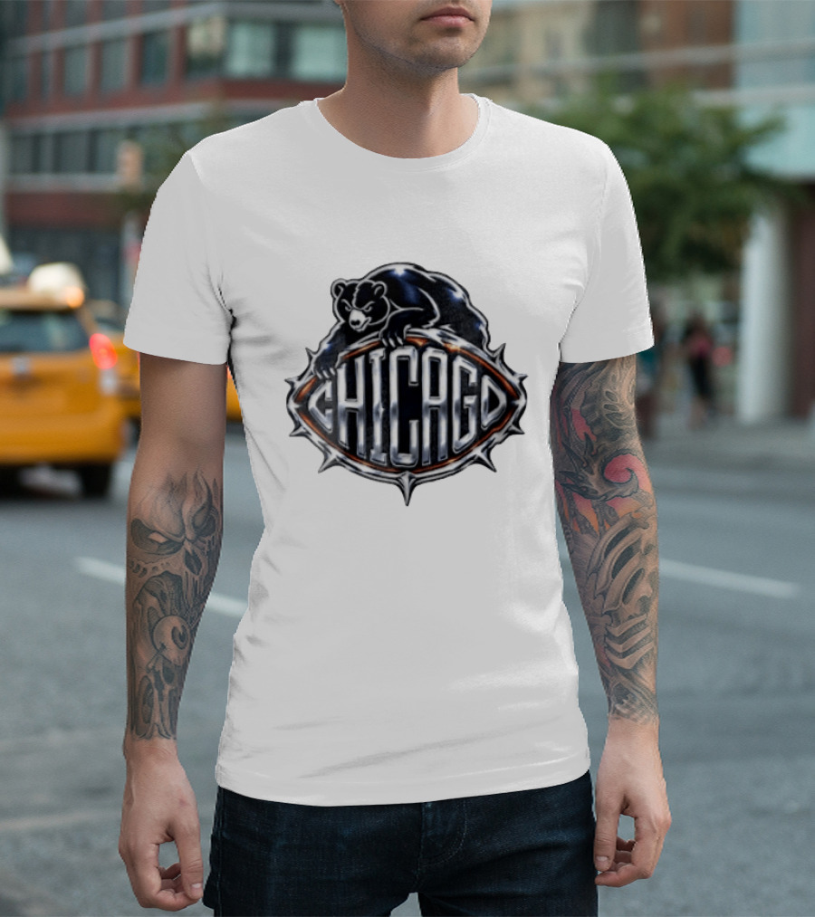 Chicago Bears Black Bear Crouching Over T-Shirt