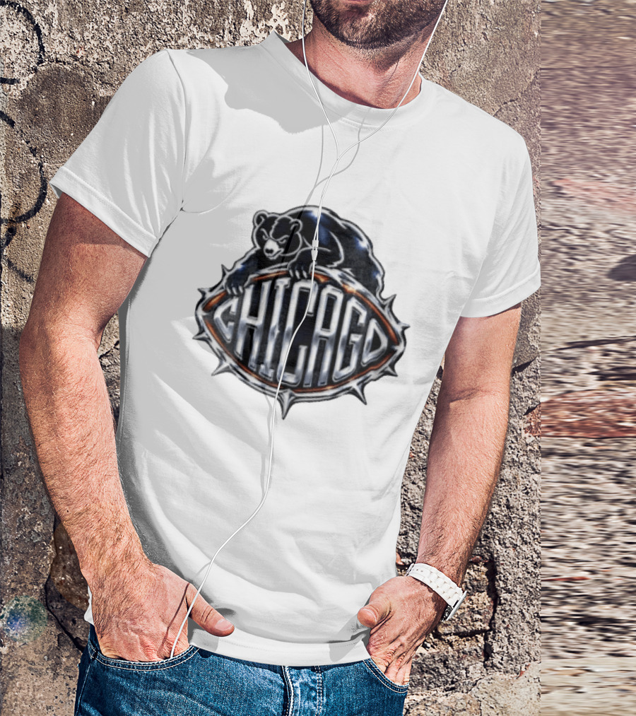Chicago Bears Black Bear Crouching Over T-Shirt