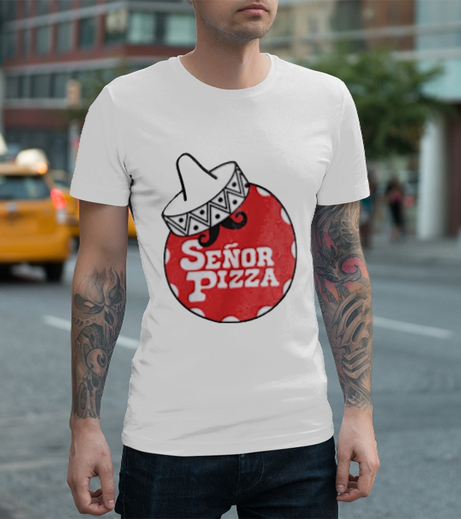 Señor Pizza Red Apron With Mustache And Patterned Collar T-Shirt