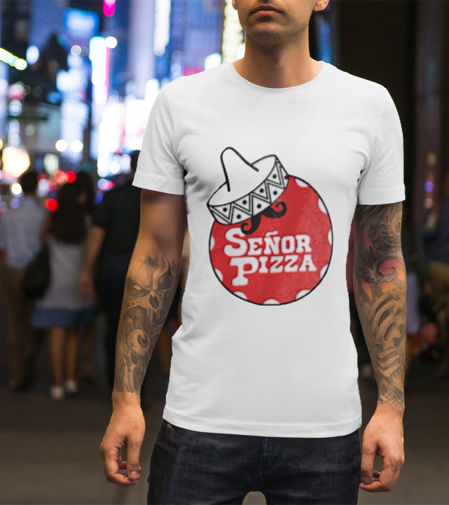 Señor Pizza Red Apron With Mustache And Patterned Collar T-Shirt