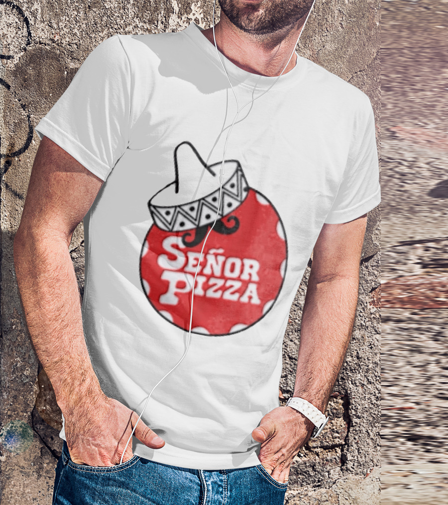 Señor Pizza Red Apron With Mustache And Patterned Collar T-Shirt