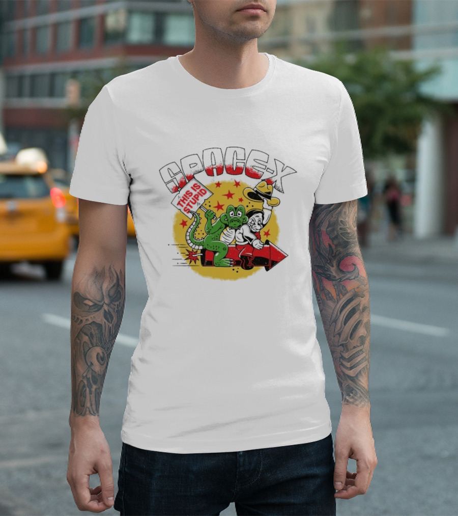 Space X Monkey Cartoon On Rocket With Stars T-Shirt