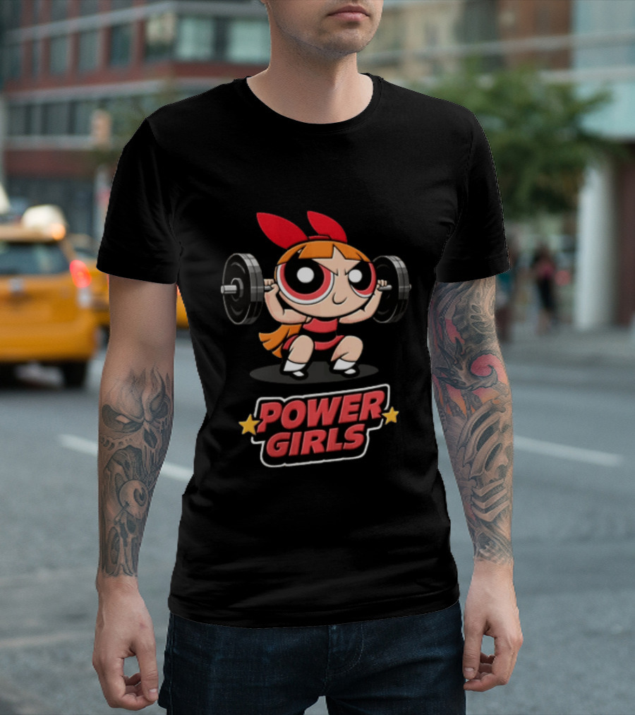 Power Girls Cartoon Blossom Lifting Barbell Weights T-Shirt