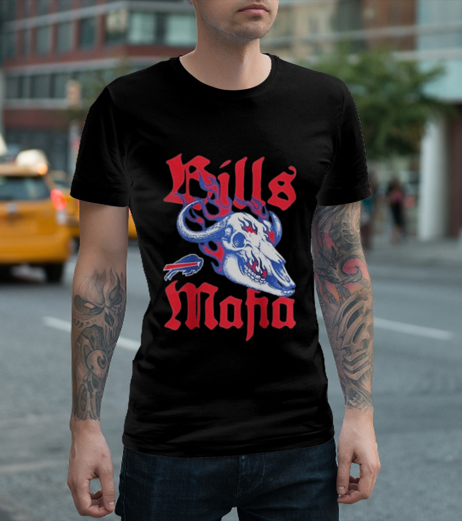 Buffalo Bills Mafia Skull Flames T-Shirt