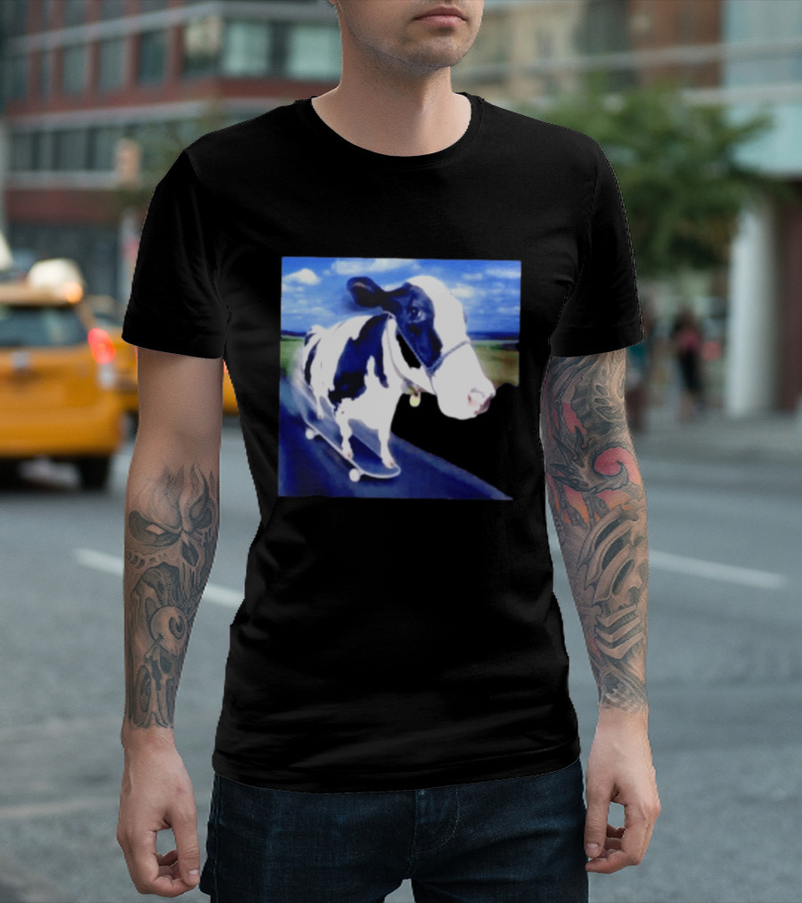 Cow Skateboarding Adventure On Open Road T-Shirt