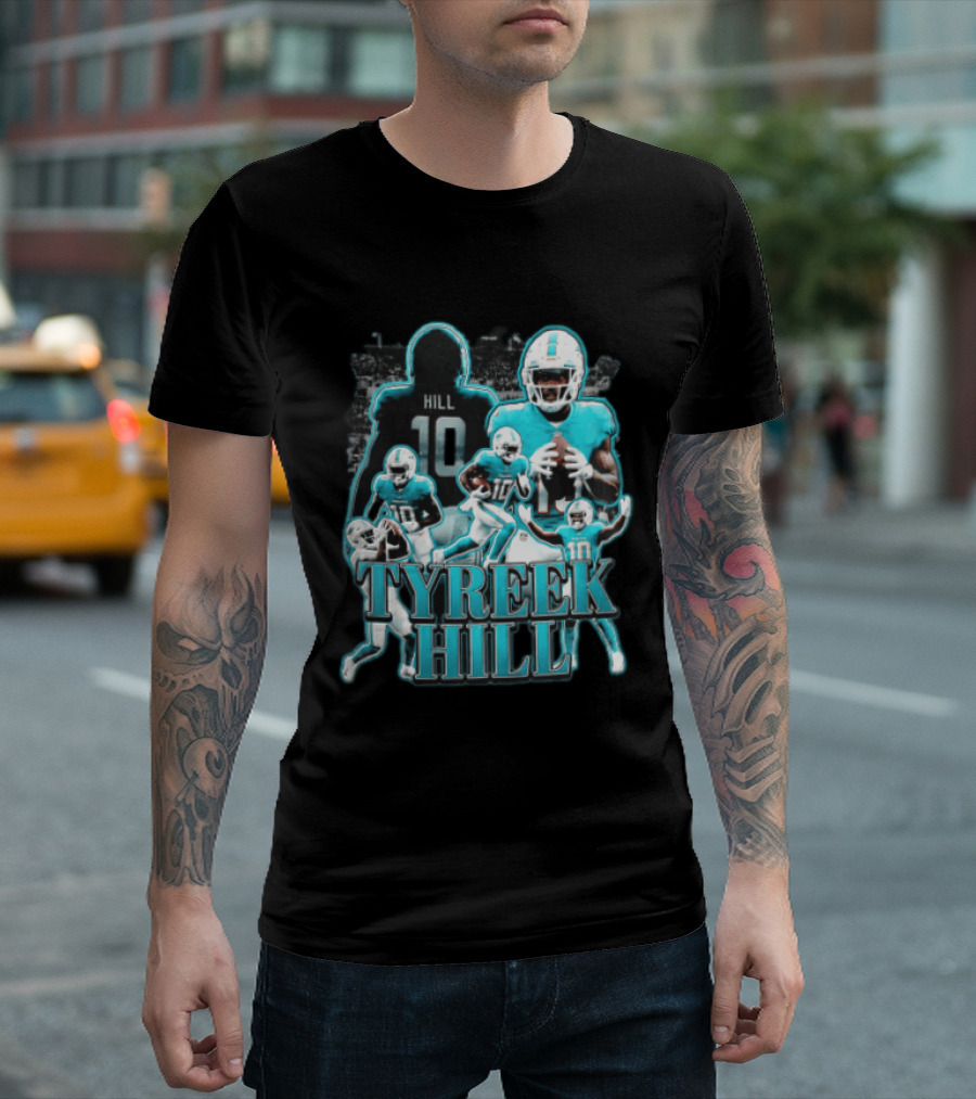 Tyreek Hill Miami Dolphins Football Player Multiple Action Poses T-Shirt