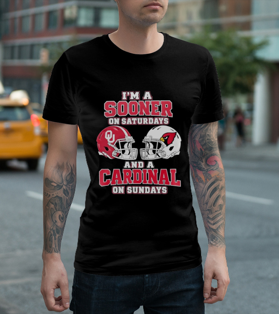 I'm A Sooner On Saturdays And A Cardinal On Sundays Football Helmets T-Shirt