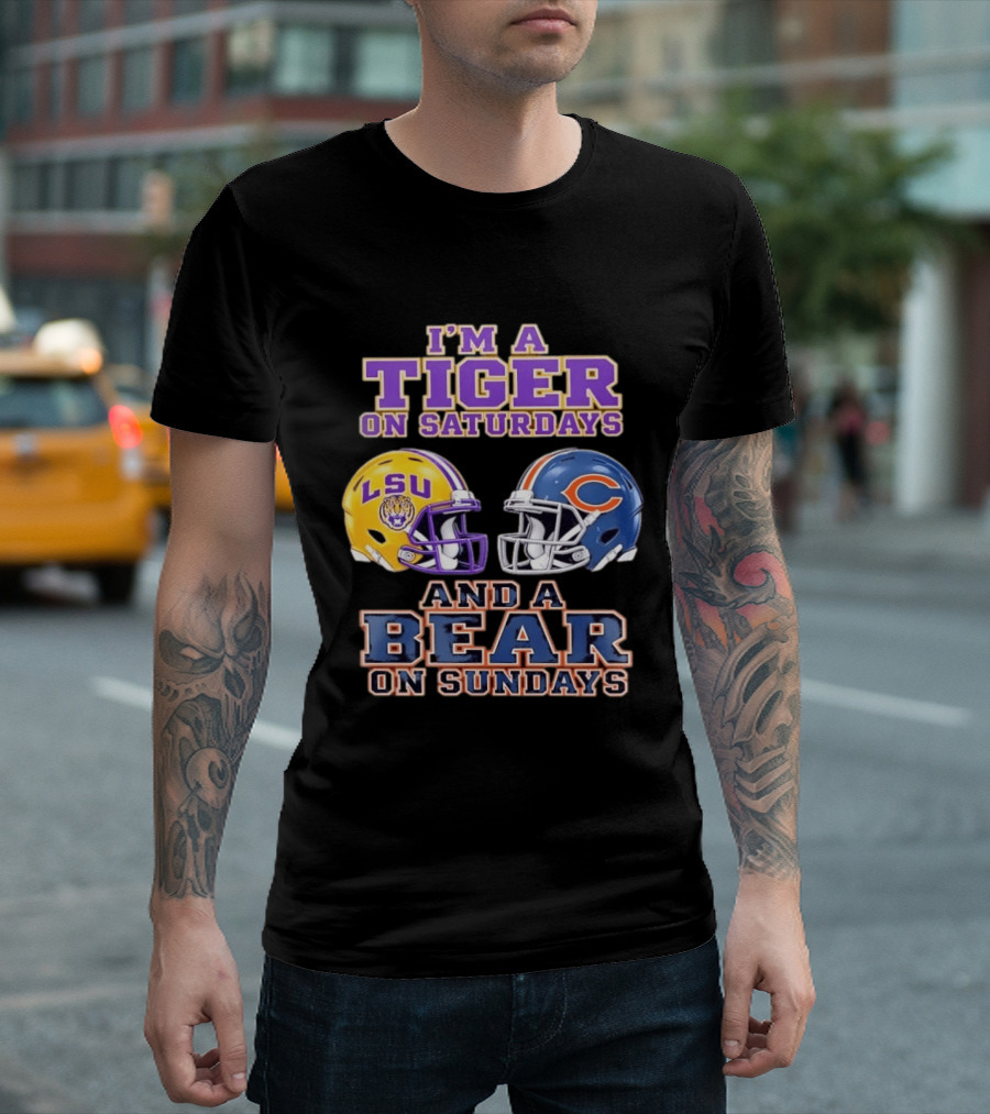 LSU Tigers Saturdays Chicago Bears Sundays Football Fan Gear T-Shirt