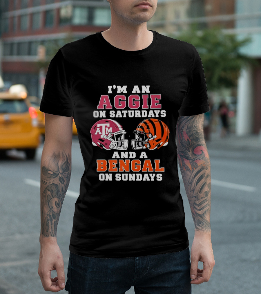 Texas A&M Aggie Saturdays And Cincinnati Bengal Sundays Football Fans T-Shirt