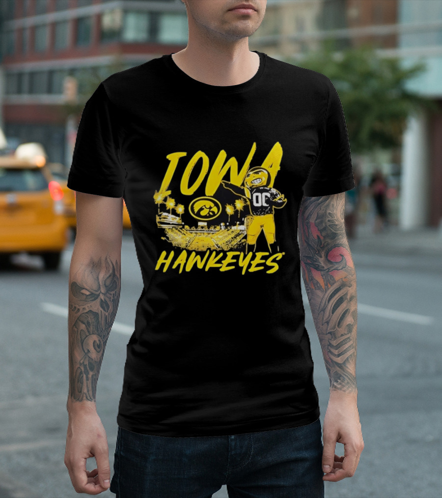 Iowa Hawkeyes 00 Mascot With Football Stadium T-Shirt