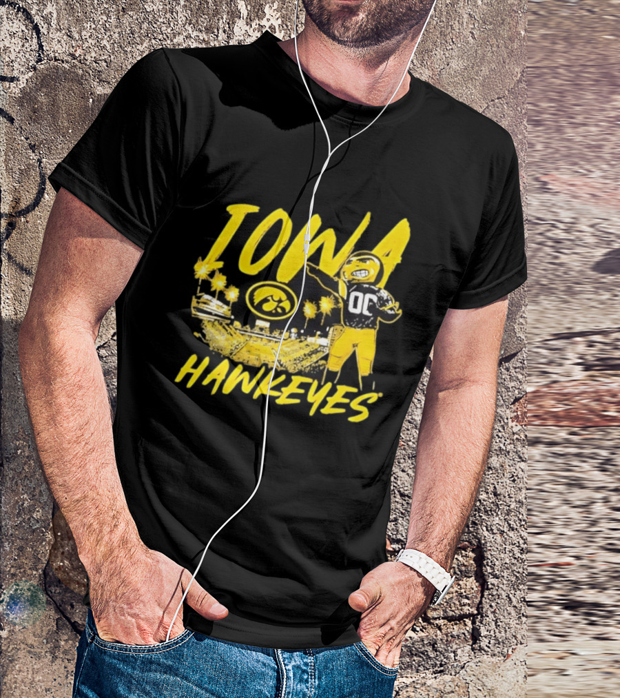 Iowa Hawkeyes 00 Mascot With Football Stadium T-Shirt