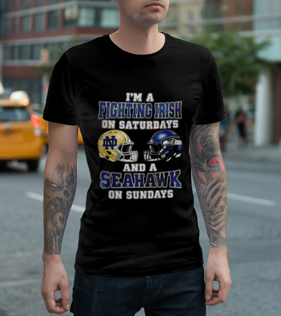 Notre Dame Fighting Irish Saturdays Seattle Seahawks Sundays T-Shirt