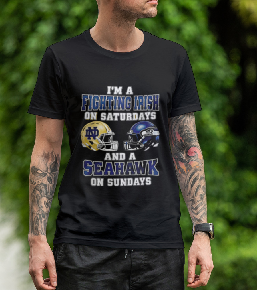 Notre Dame Fighting Irish Saturdays Seattle Seahawks Sundays T-Shirt