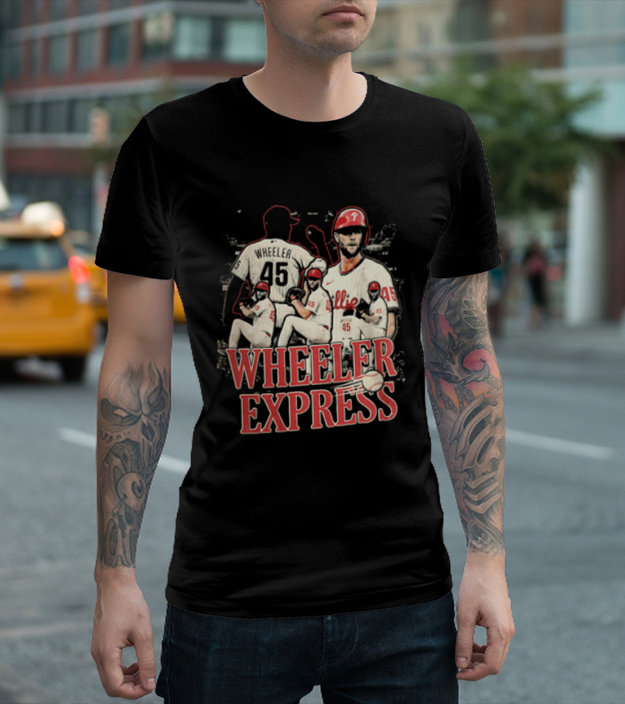 Philadelphia Phillies Wheeler Express 45 Pitching Baseball Collage T-Shirt