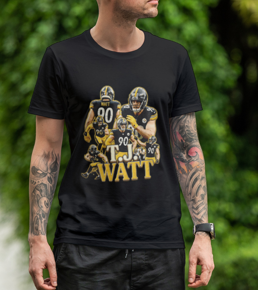 TJ Watt Pittsburgh Steelers 90 Football Action Poses T-Shirt