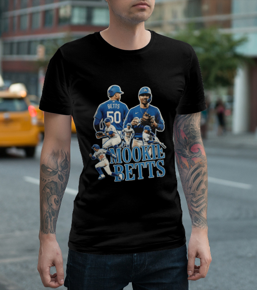 Los Angeles Dodgers Mookie Betts Baseball Player Number 50 Fielding Batting Running T-Shirt