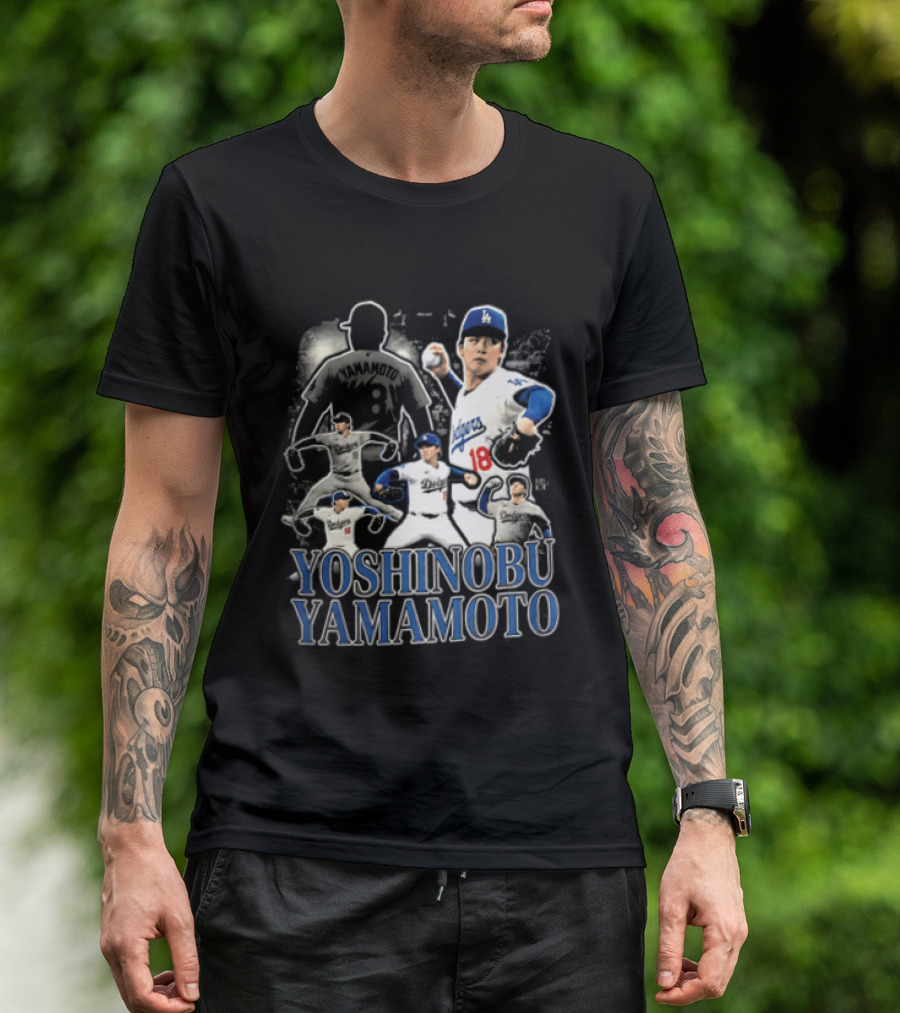 Yoshinobu Yamamoto Los Angeles Dodgers Pitcher Action Poses T-Shirt