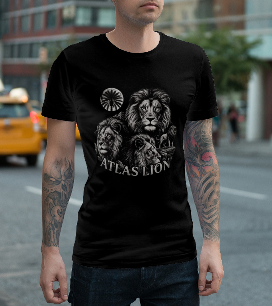 Atlas Lion Three Lions Palm Tree Moon T-Shirt